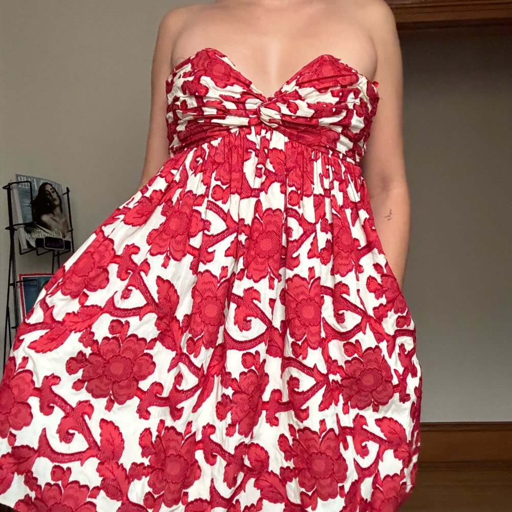 Milly of New York Red and White Strapless Dress
